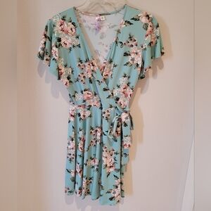 Floral Wrap Dress in Blue and Pink